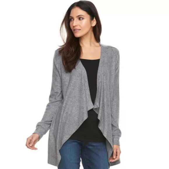 Juicy Couture Grey Open Drape Cardigan Sheer Back Panel Long Sleeve Medium - Picture 1 of 9